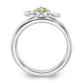 Sterling Silver Stackable Expressions Rhodium-plated Peridot Heart with Arrow Ring